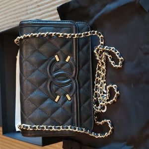 Small black leather crossbody tribute  purse/wallet